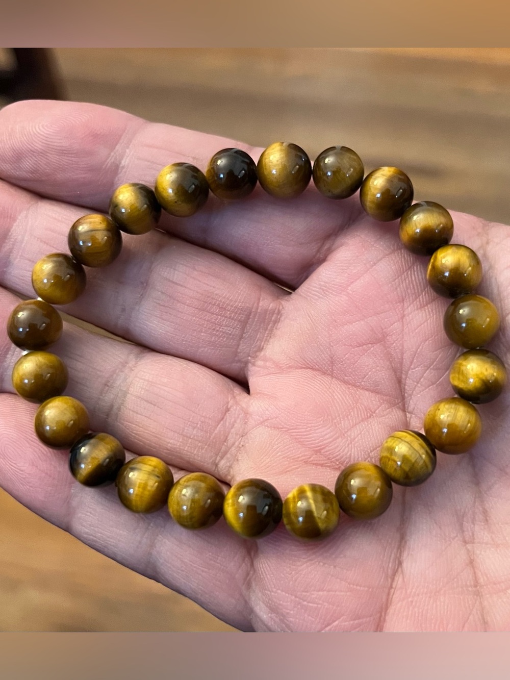 Tiger Eye Beaded Stretch Bracelet - Golden Brown